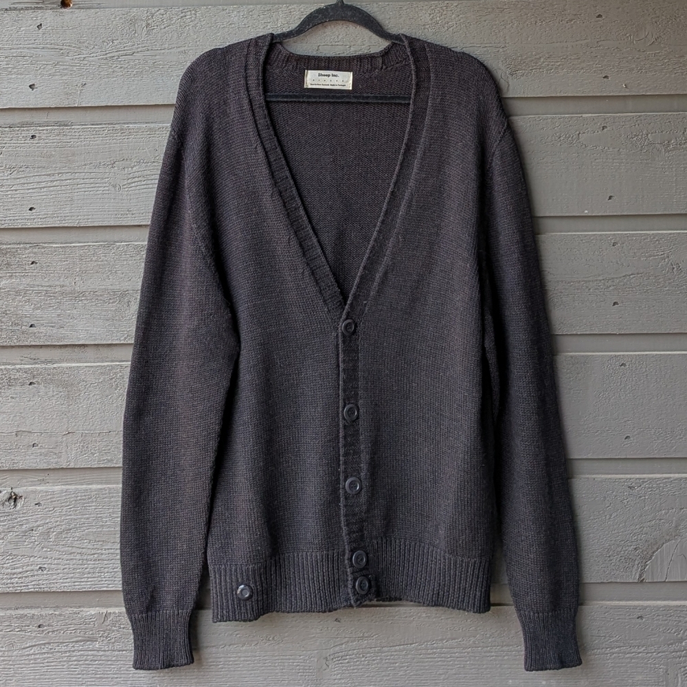 Sheep Inc Espresso Brown 100% Ultra Fine Merino Wool Boyfriend Cardigan Large